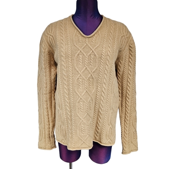 Vintage J. Crew 100% Lambswool Cable Knit V-Neck Sweater Size Large Women's O7 - Picture 2 of 10